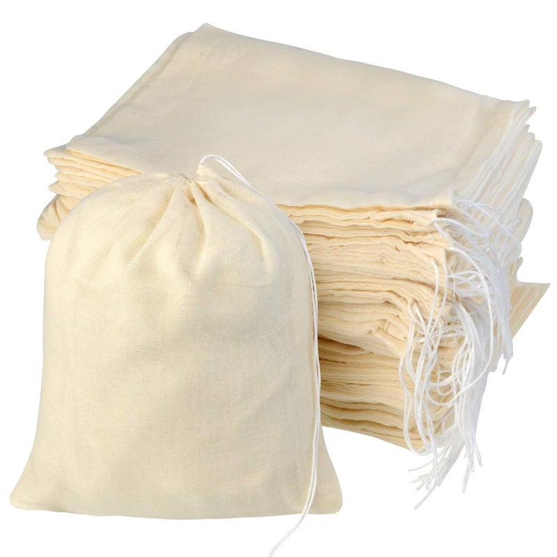Tayfremn 100pcs Cotton Drawstring Bags, Reusable Muslin Bag Natural Cotton Bags with Drawstring Produce Bags Bulk Gift Bag Jewelry Pouch for Party Home Storage Wedding(6 by 7.9 inches) - Image 1